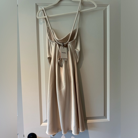 NANUSHKA • Malia Glossy Satin Mini Slip Dress in Creme • - Picture 7 of 9
